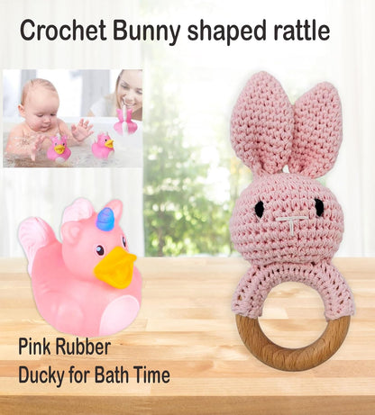 New Baby Girl Gift Basket for a New mom Pink Baby Gift Set. Welcome Baby Care Package All w/Newborn Essentials Bundle for Expecting Moms Baby Shower, After Labor (9 pc)