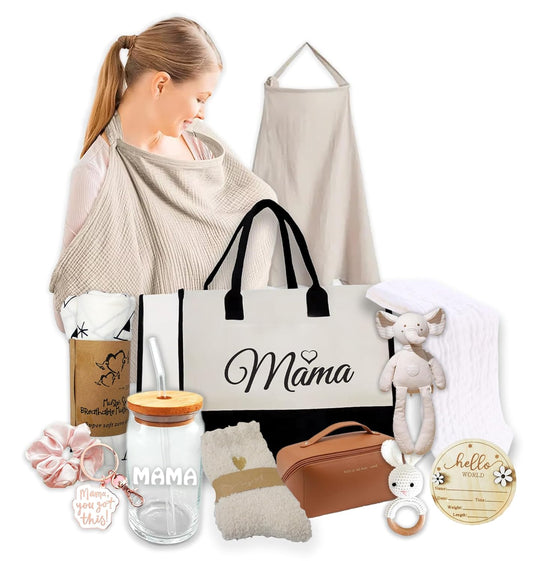 New Mom, Mother to be Gift Basket, Care Package | Unique Gift Set for mom & Baby w/Newborn Essentials Expecting Moms Baby Shower After Labor Hospital Gift Variety Gift Bundle w/a Fancy Tote Bag
