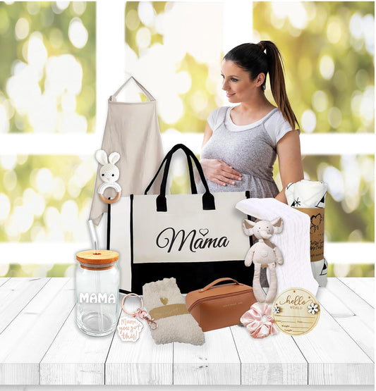 New Mom, Mother to be Gift Basket, Care Package | Unique Gift Set for mom & Baby w/Newborn Essentials Expecting Moms Baby Shower After Labor Hospital Gift Variety Gift Bundle w/a Fancy Tote Bag