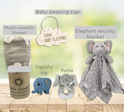 New Baby Boy/Girl Gift Basket (20 Items) for a New mom Elephant Baby Gift Set. Welcome Baby Care Package All w/Newborn Essentials Bundle for Expecting Moms Baby Shower, After Labor Unisex