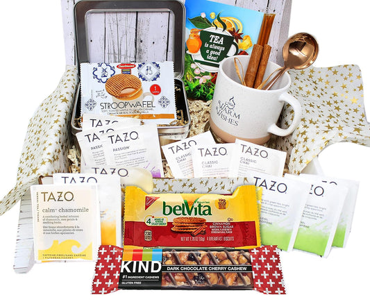 Perfect TEA LOVERS gift for women/men, mother's day mom gift, Tazo tea bags, Mug, Cookies, Honey, cinnamon, GET WELL SOON gift, thinking of you or thank you care package gift basket