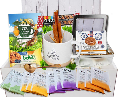 Perfect TEA LOVERS gift for women/men, mother's day mom gift, Tazo tea bags, Mug, Cookies, Honey, cinnamon, GET WELL SOON gift, thinking of you or thank you care package gift basket