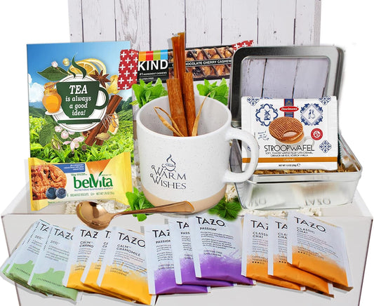 Perfect TEA LOVERS gift for women/men, mother's day mom gift, Tazo tea bags, Mug, Cookies, Honey, cinnamon, GET WELL SOON gift, thinking of you or thank you care package gift basket
