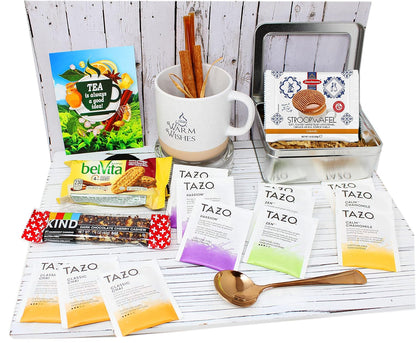 Perfect TEA LOVERS gift for women/men, mother's day mom gift, Tazo tea bags, Mug, Cookies, Honey, cinnamon, GET WELL SOON gift, thinking of you or thank you care package gift basket