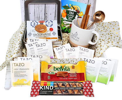 Perfect TEA LOVERS gift for women/men, mother's day mom gift, Tazo tea bags, Mug, Cookies, Honey, cinnamon, GET WELL SOON gift, thinking of you or thank you care package gift basket