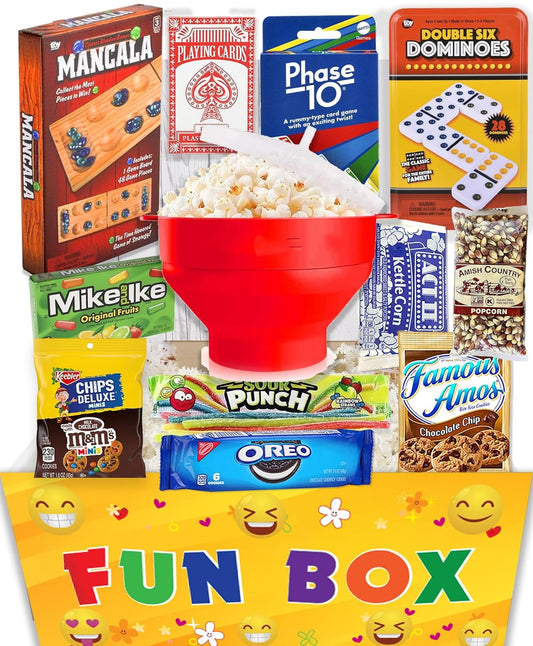 The Ultimate GIFT BASKET for Family & kids | Game Night Gift Box for Teens w/Games, Snacks & Candy for Teenage for Birthday | Housewarming, Movie/Bingo Night or college, Get Well Care package