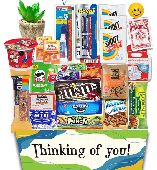 The Ultimate COLLEGE Student or Military Care package gift basket Essential item, Dorm Room Fun gift box with snacks, candy & games
