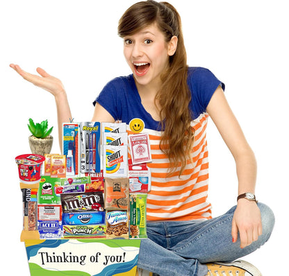 The Ultimate COLLEGE Student or Military Care package gift basket Essential item, Dorm Room Fun gift box with snacks, candy & games