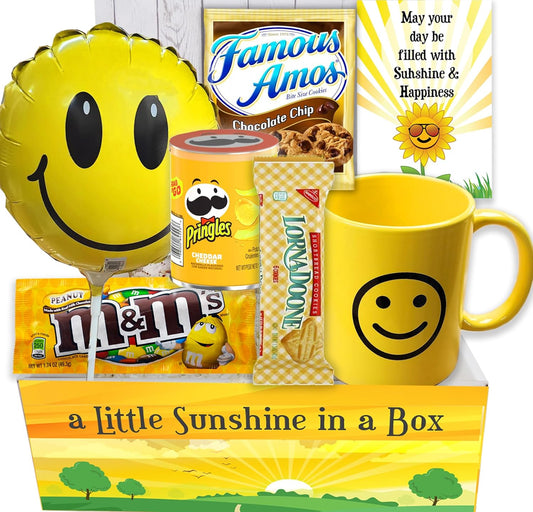 Thinking of You, Cheer Up CARE PACKAGE, Happy YELLOW Gift Basket Sending Sunshine gift package w/Balloon, Mug & Snacks | For Kids Teenage, college students, Women, sister birthday gift variety box