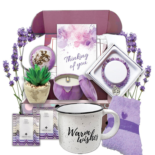 THINKING OF YOU Care Package for women | Sympathy Self Care Get Well Gift basket | cheer up, Purple, Birthday gift get well soon, encouragement Stress Relief, BFF or for Women Who Has Everything