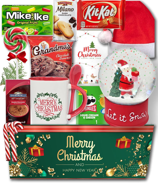 The Ultimate Basket Bundle Gift Set for Kids, Teenage, Candy & Snacks, Mug, & Snow Globe Variety Gift Box Christmas Care Package for Brother, Sister, Son, Daughter