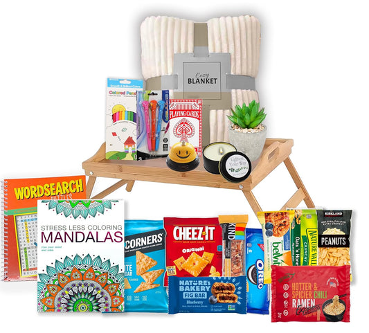 The Ultimate GET WELL soon Gift Basket | Care Package gift Speedy recovery gift set w/bed tray, books, snacks & blanket Feel better soon hospital gift bundle for Man, Woman, Kids Boy Girl Teenager