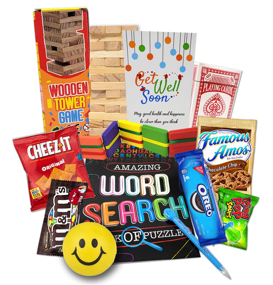 Kids GET WELL GIFT basket, Care package for a sick child boygirl, Feel better soon for home or hospital wactivity games, toys, candy & snacks bundle, Covid, cancer, surgery recovery Encouragement