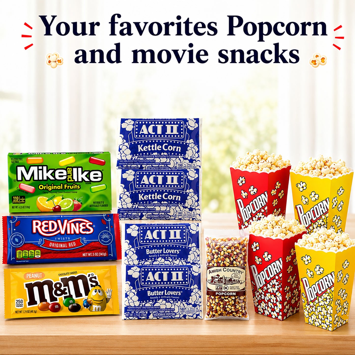 Movie Night Care Package – Popcorn, Full Size Candy & Blanket Gift Basket for Couples & Families