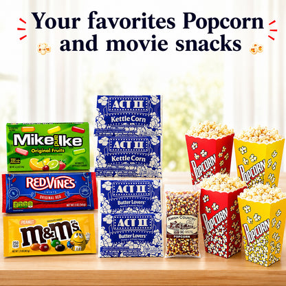 Movie Night Care Package – Popcorn, Full Size Candy & Blanket Gift Basket for Couples & Families